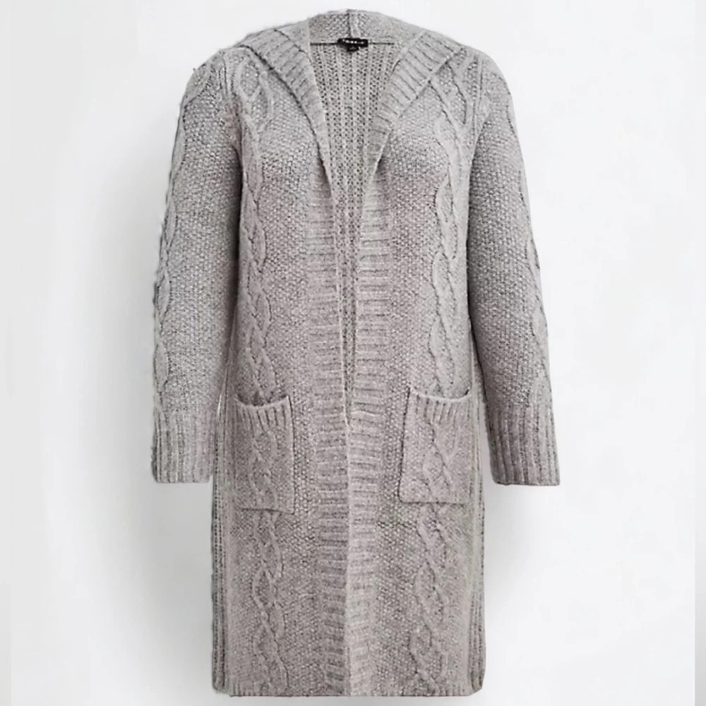 Torrid Cable Hooded Grey Cardigan Duster